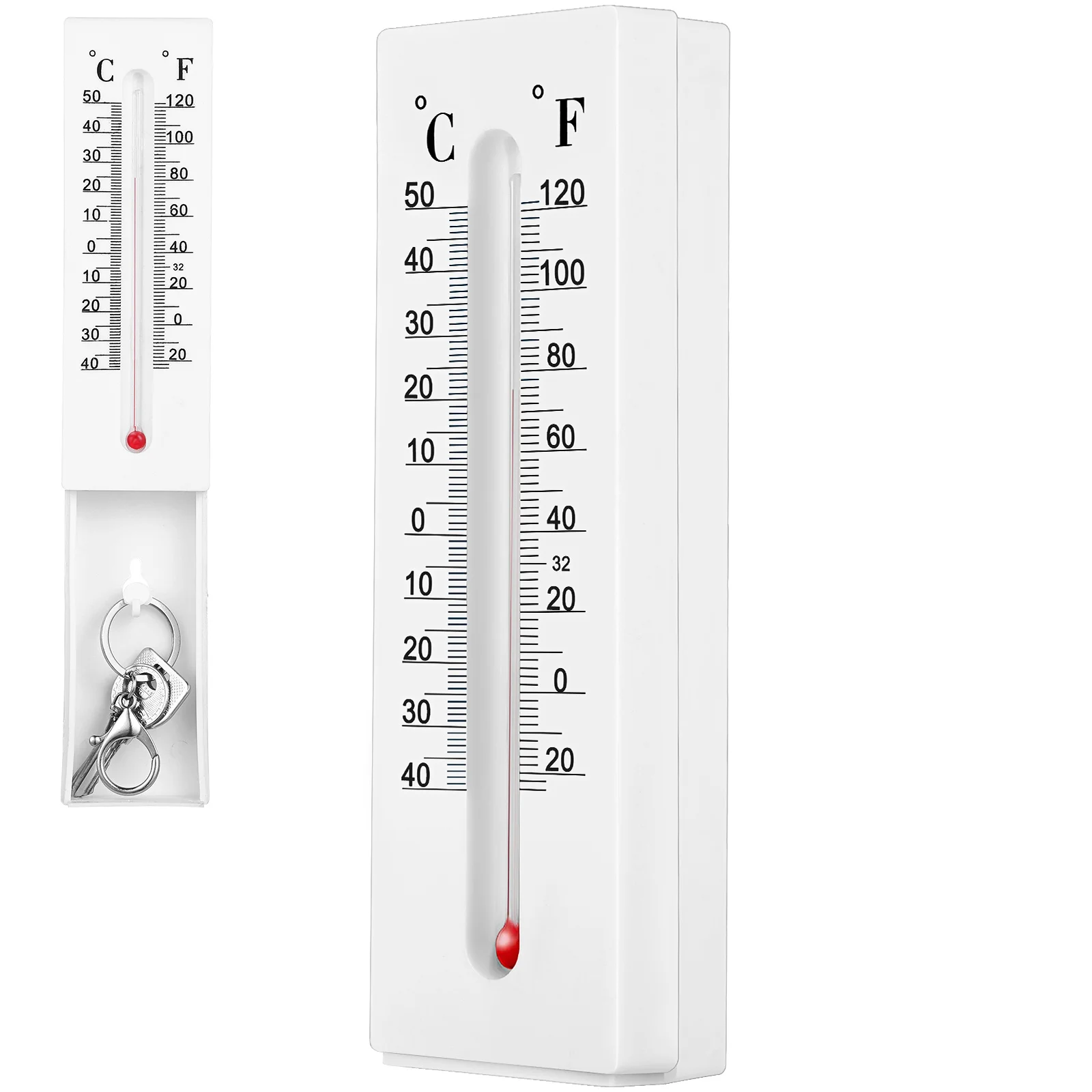 Wall Thermometer with Key Hider Secret Compartment Indoor Outdoor Vertical Dual Scale Temperature Reading Home Security Storage