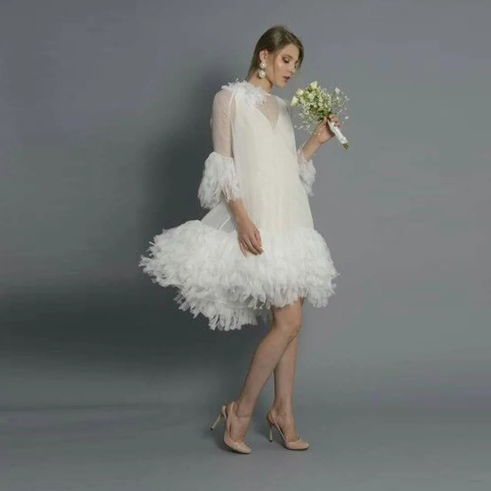 

Elegant White Midi Women Dresses With Ruffles Trimmed Details Pretty Engagement Dress Bridal Party Dress