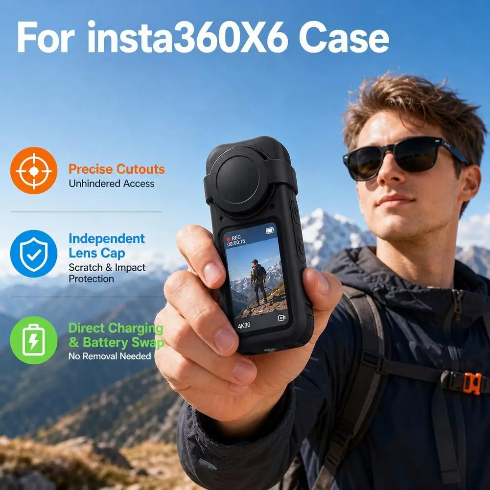 For Insta360 X6 Silicone Case Lens Cap Guard Set Shockproof Protective Body Sleeve Cover Action Camera Accessories