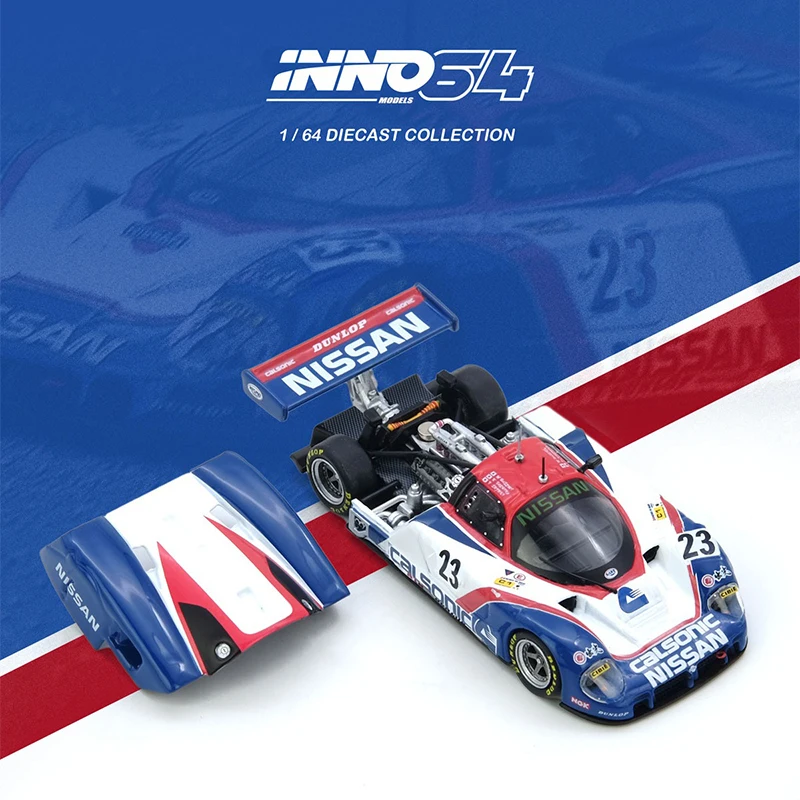 ما قبل البيع INNO 1:64 نيسان R89C لو مان 1989 رقم 23 غطاء محرك السيارة المفتوح دييكاست ديوراما نموذج سيارة مجموعة ألعاب مصغرة