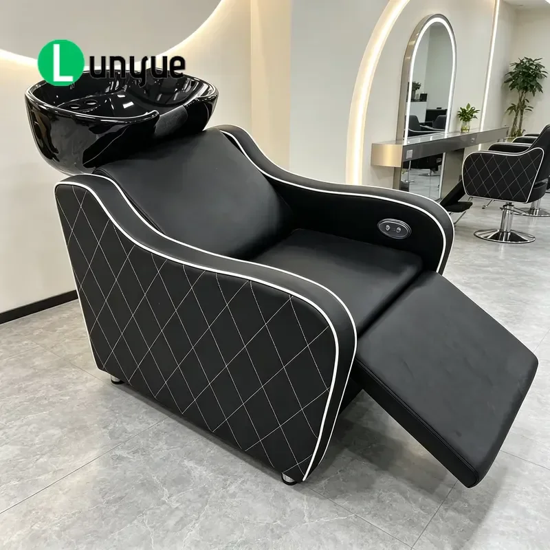Modern Hair Shampoo Chair with Ceramic Basin Barber Shop Shampoo Bed Custom Colors High Quality Furniture for Beauty