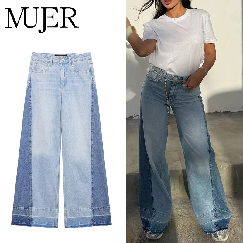 

MUJER Blue Baggy Jeans for Women Wide Leg Jeans Pants Woman High Waist Denim Pants Women Casual Trousers Cargo Women's Jeans