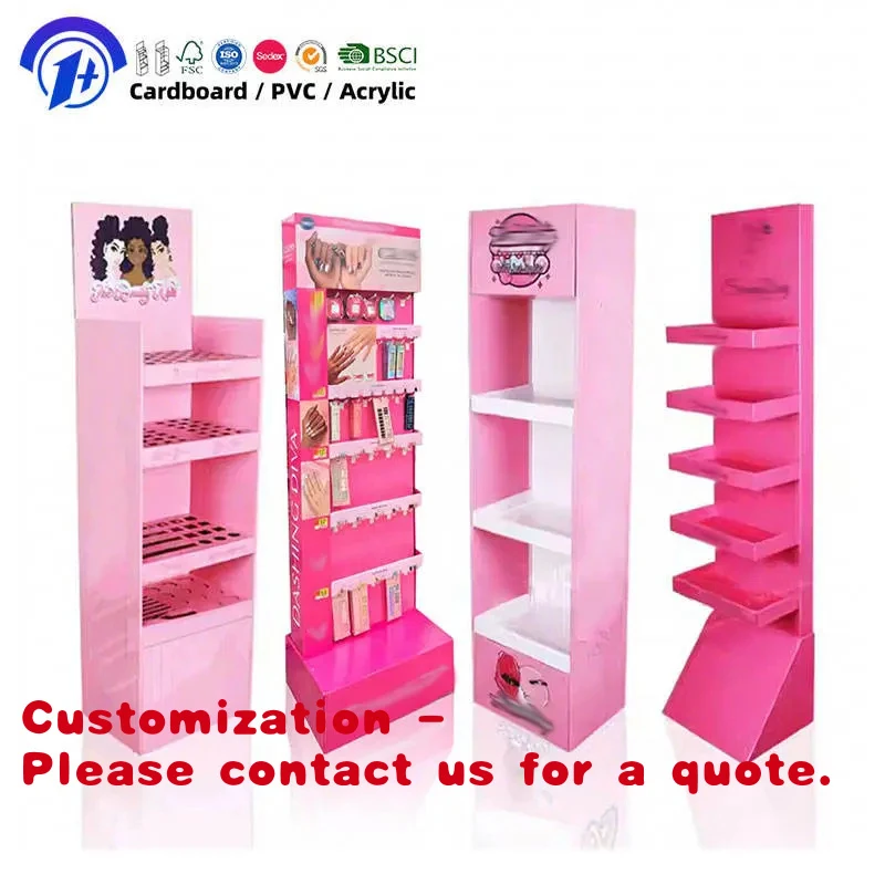

Customize.Custom Floor Corrugated Cardboard Display Stand Hairbrush Perfume Cosmetics Skin Care Eyelash Makeup Shop Disp