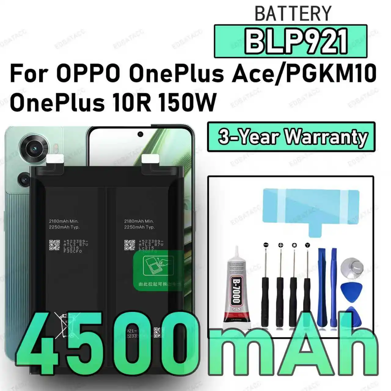

100% New High Quality BLP921 Battery For OPPO Oneplus Ace/PGKM10/ONEPLUS 10R 150W Replacement Battery Bateria+Free Tools
