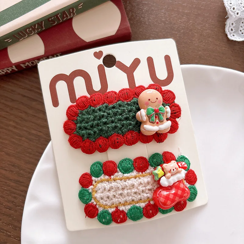 2/8 قطعة جديد محبوك عيد الميلاد الأطفال مشبك شعر لطيف الكرتون فتاة عطلة الجانب BB كليب فتاة القلب مشبك شعر #6