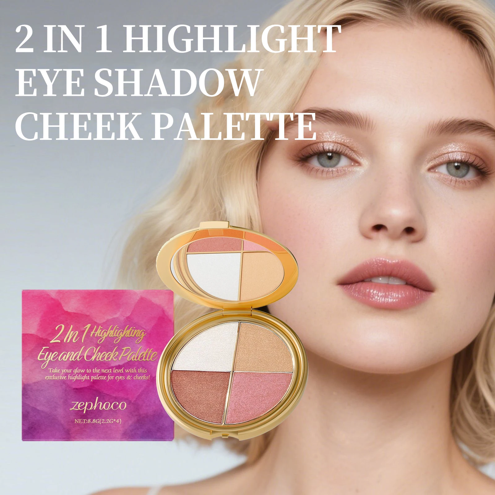 2 في 1 لوحة أحمر الخدود لظلال العيون عالية الضوء تقلل من عيوب الوجه وتفتيح الوجه متعددة الأغراض لوحة مكياج ملونة محمولة يومية #1