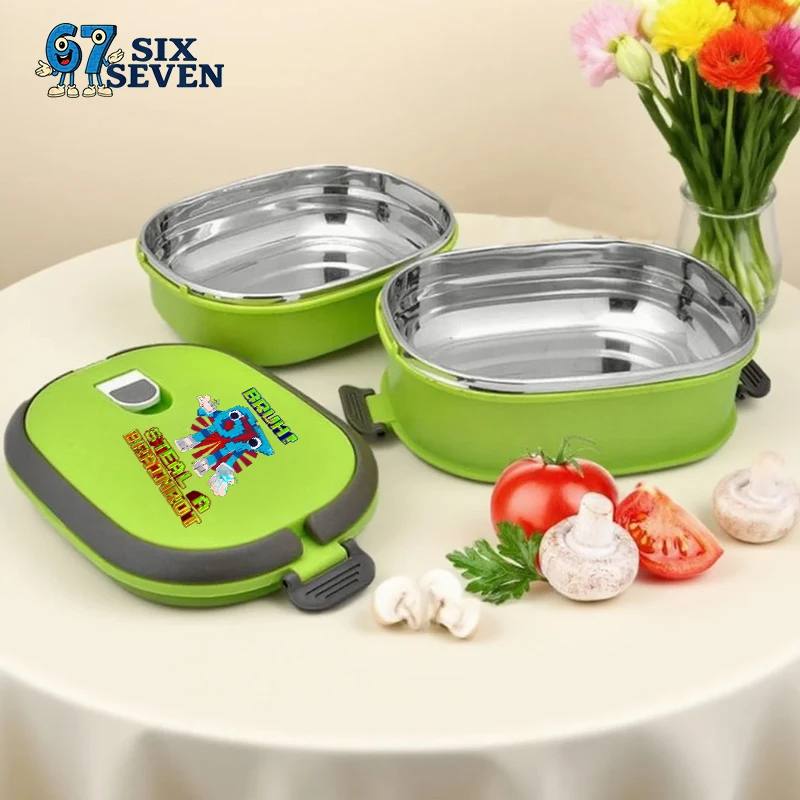 67 ستة سبعة سرقة صندوق غداء حراري Brainrot الإبداعية الكرتون بينتو حافظة نزهة صناديق المحمولة سعة كبيرة علبة الغداء جديد #3