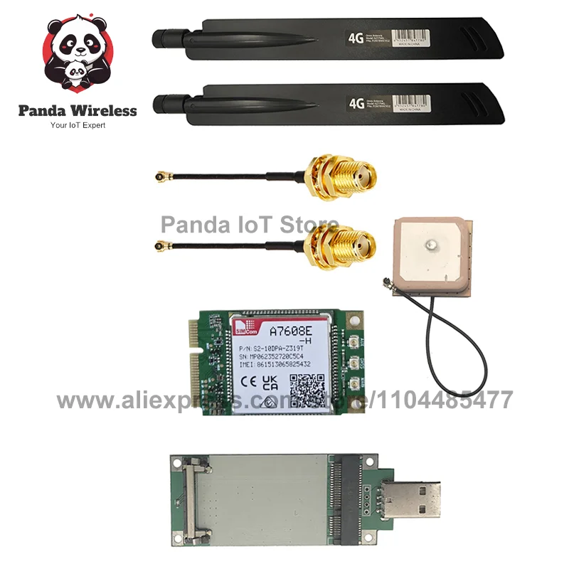 

SIMCOM CAT4 4G LTE-модуль A7608E-H PCIE Поддержка GPS Замена SIM5320E SIM5360E серии SIM7600E с антеннами-адаптером-косичка