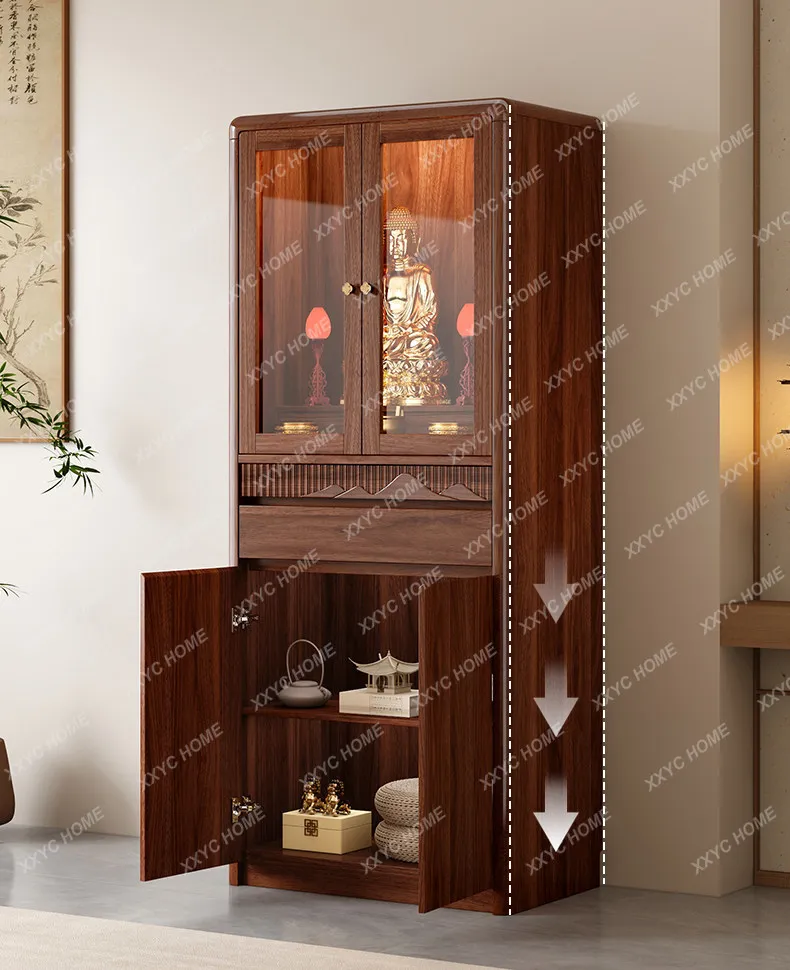 Household new Chinese vertical cabinet integrated Buddhist cabinet God of Wealth display cabinet