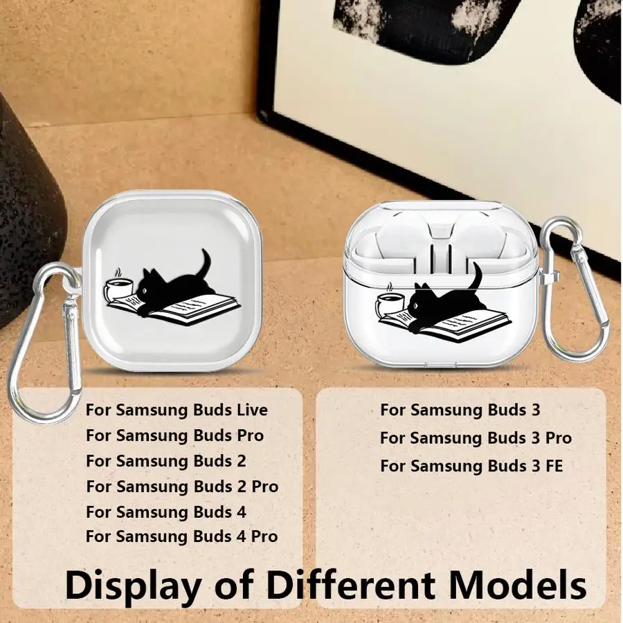 Cute Cartoon Cat Book Clear Earphone Cases Cover Case For Samsung Galaxy Buds 4Pro 2 3 FE 4 Pro 3Pro Live
