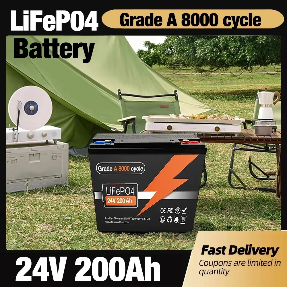 

2025 NEW 24v 200Ah Lifepo4 Battery Pack Built-in 200A BMS 24v 100Ah 200Ah Lithium Ion Battery For Boat Solar System Tax Free