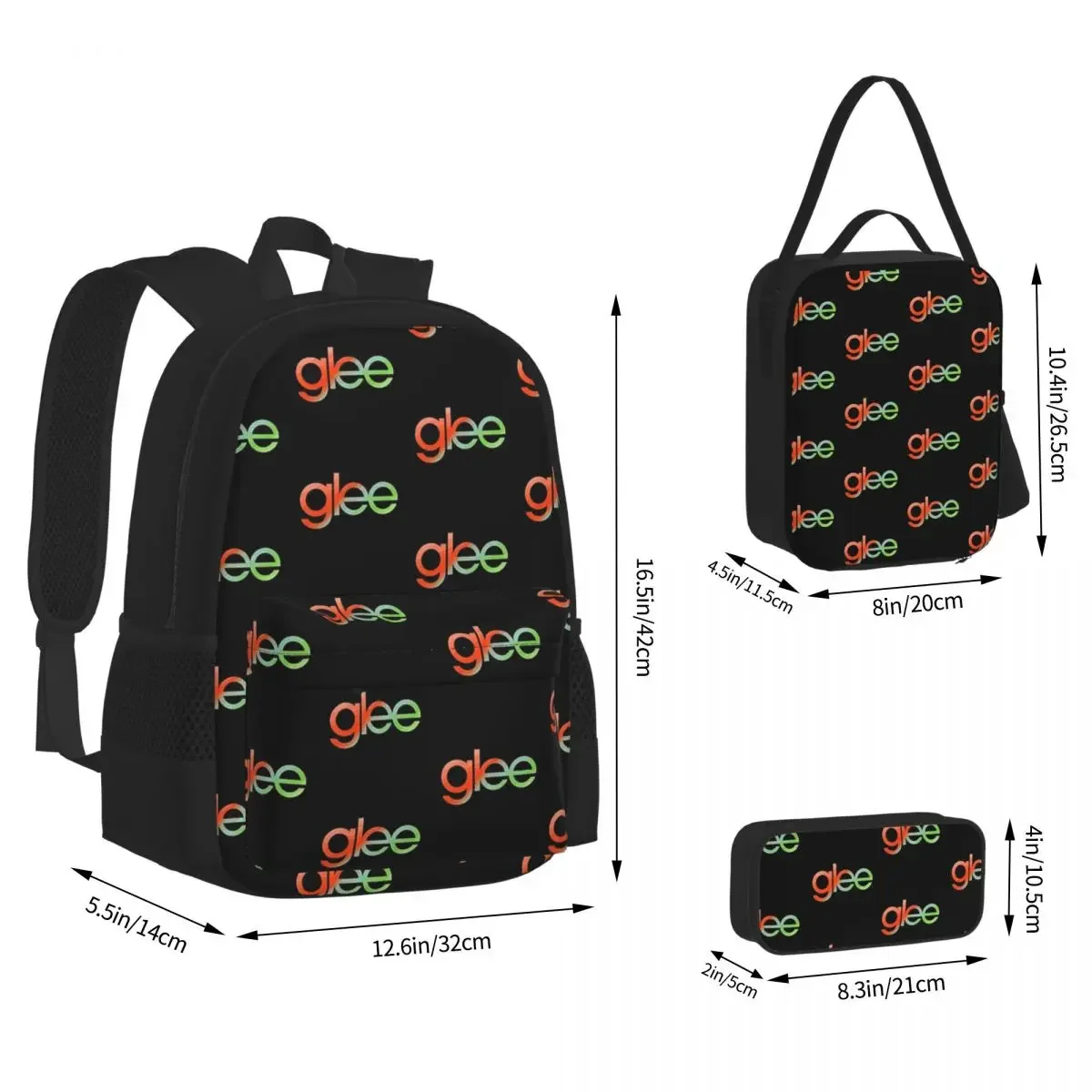 Glee Logo Mochilas para meninos e meninas, Sacos escolares infantis, Mochila Infantil, Lunch Bag, Pen Bag, Bookbag, 3 Pcs Set