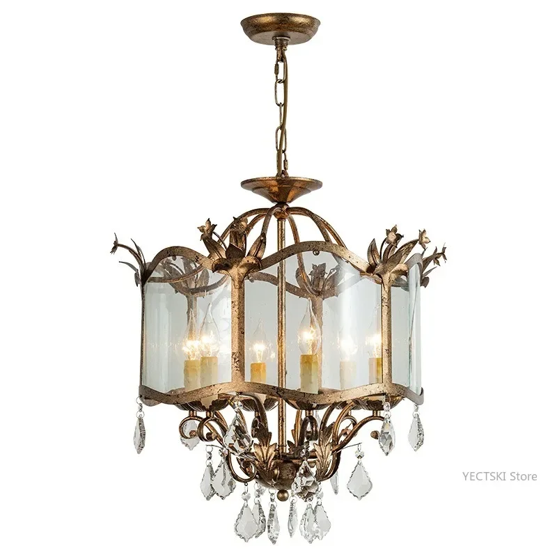 GHJUYIOL American restaurant chandelier retro vintage vintage French candle bedroom crystal lamp