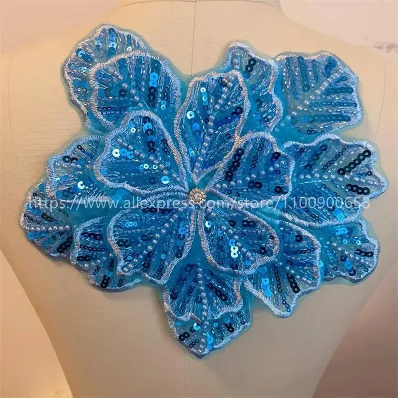 24CMX21CM, 22 Farben. Mehrschichtige bestickte, perlenbesetzte Pailletten-Großblumen, DIY-Kleidung, Mantel-Brustblume, Dekorations-Applikation. – Detail 15