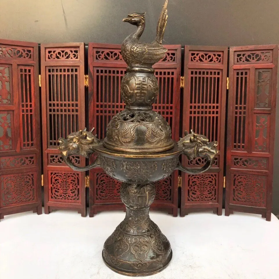 Antique Brass Animal Aromatherapy Stove Ornament Collection Double dragon Head Stove Home Desktop Decoration Creative Gifts