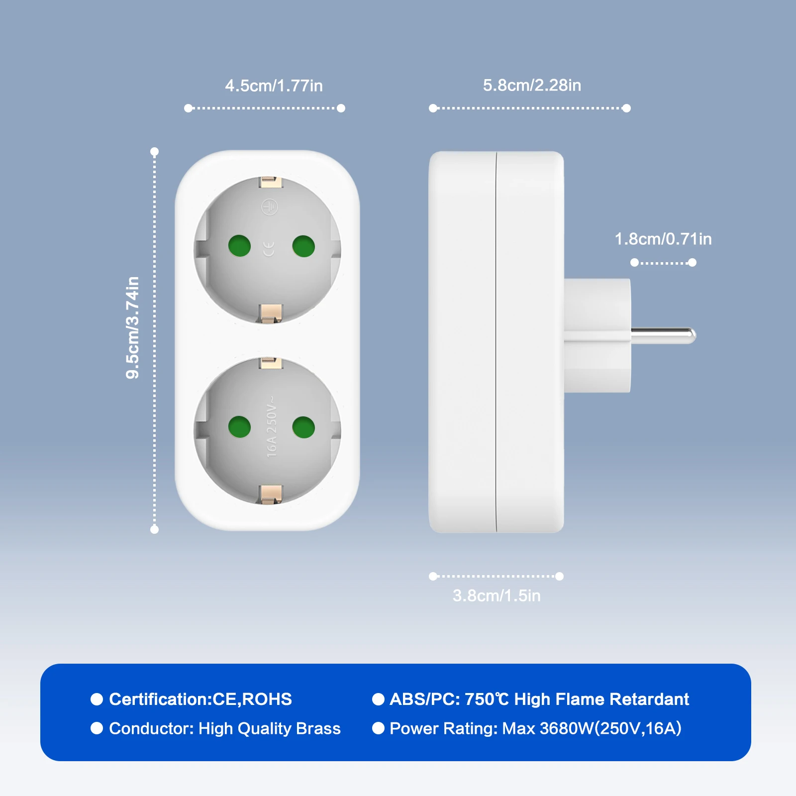 3PCS Double Plug Socket Adapter European Conversion Plug EU German standard 2 Way Electrical Outlet Power Adapter For Travel