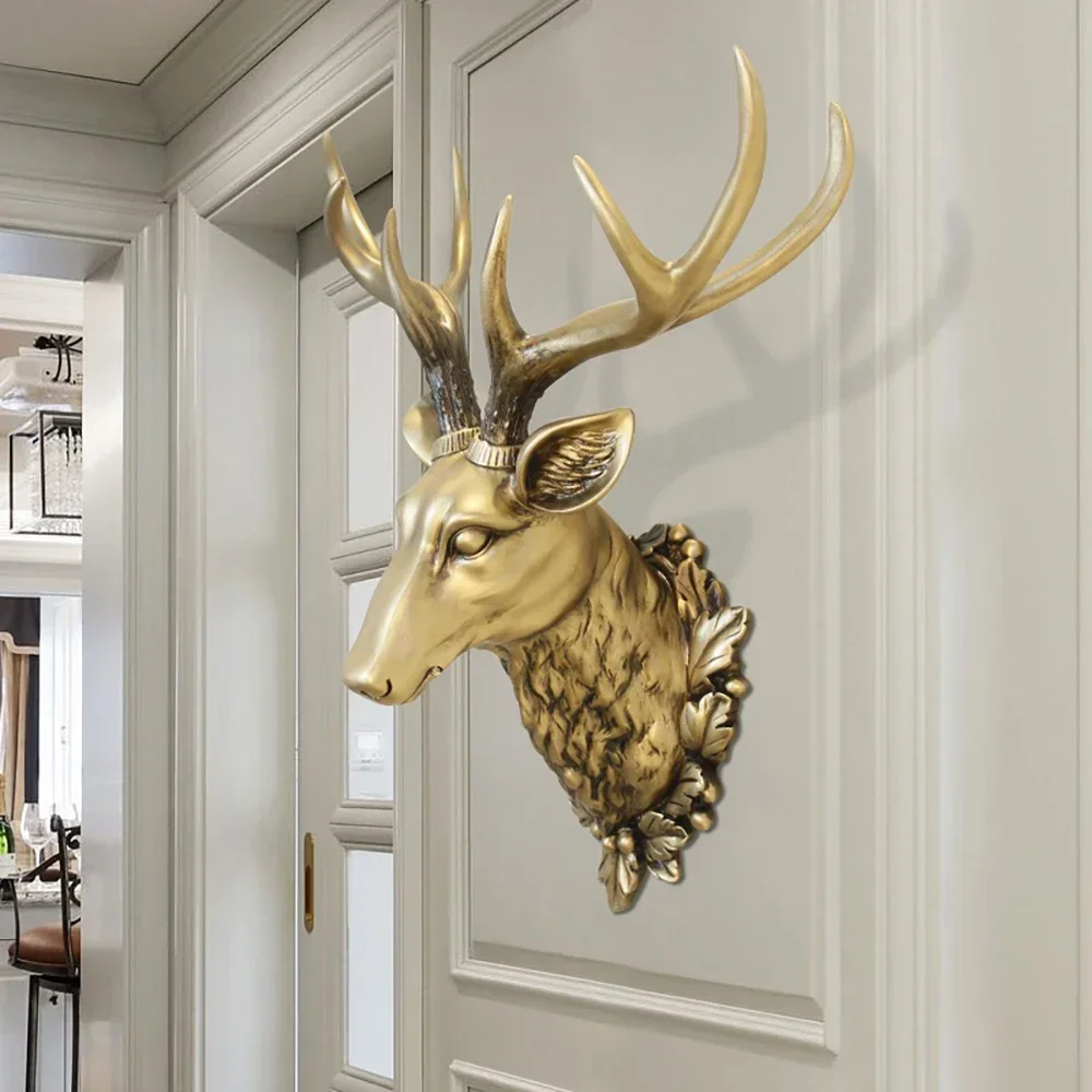 

Large Size Deer Head Home Wall Mounted Christmas Decoration Retro Deer Antler Statue Living Room Entrance Elk Head Wall Decor