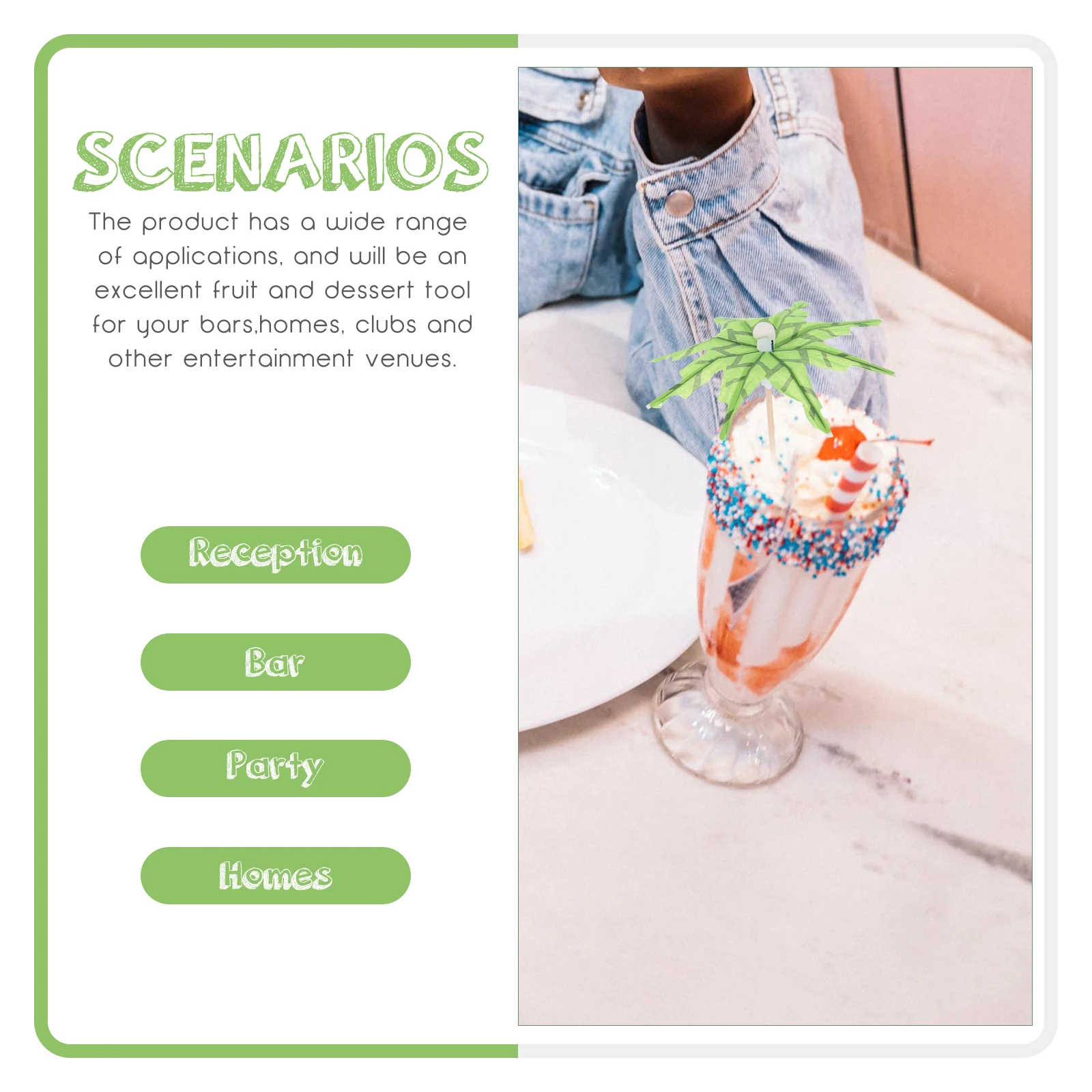 50Pcs Cocktail Picks Fruit Decorations with Coconut-Tree Umbrella Design for Party Appetizer Drink Garnish Disposable Food