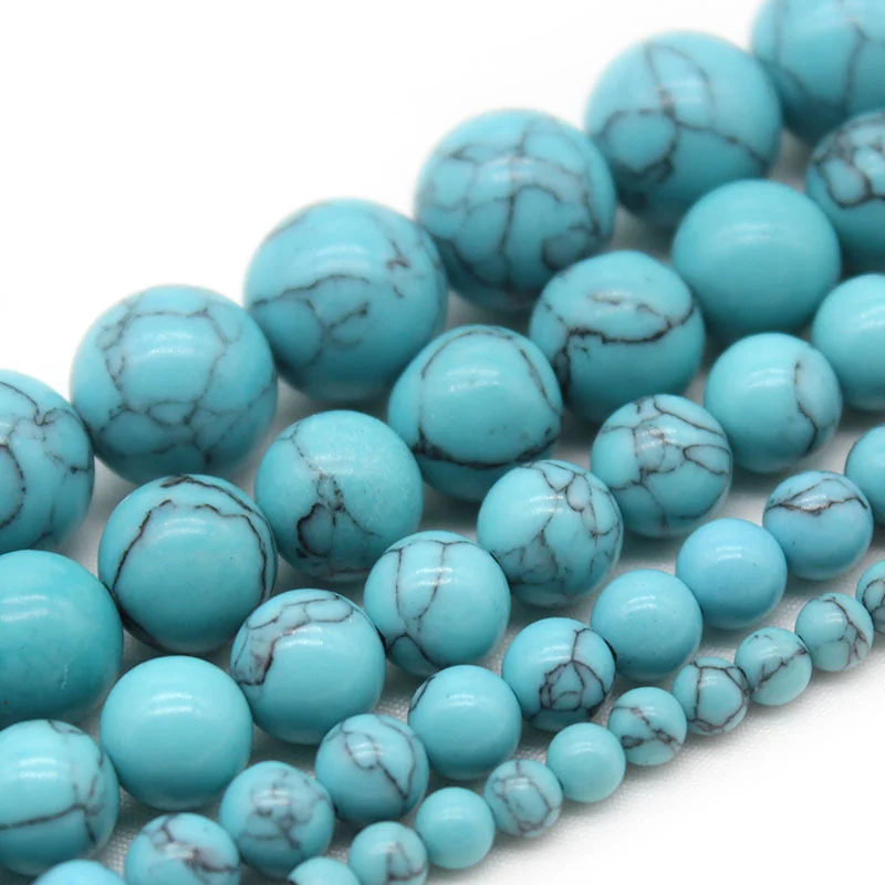 Blaue Türkis-Perlen 4/6/8/10mm Natürliche Edelsteinperlen Runde Lose Perlen für Schmuckherstellung DIY Charm-Armband Halskette – Detail 5