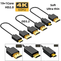 HD2.0 19+1Core 4K@60Hz 18Gbps Mini-HD/Micro-HD Male to Male Ultra-Thin High Speed Cable for Camera Tablet Laptop PC Monitor HDTV