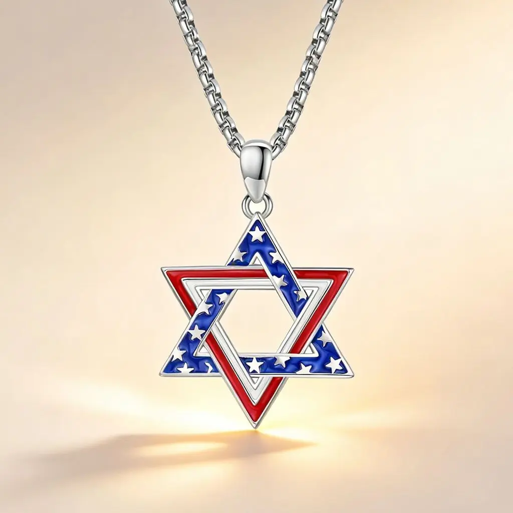 Jewish American Flag Star of David Necklace Dual Identity Spiritual Jewelry,Patriotic Pendant for Religious & Patriotic Men