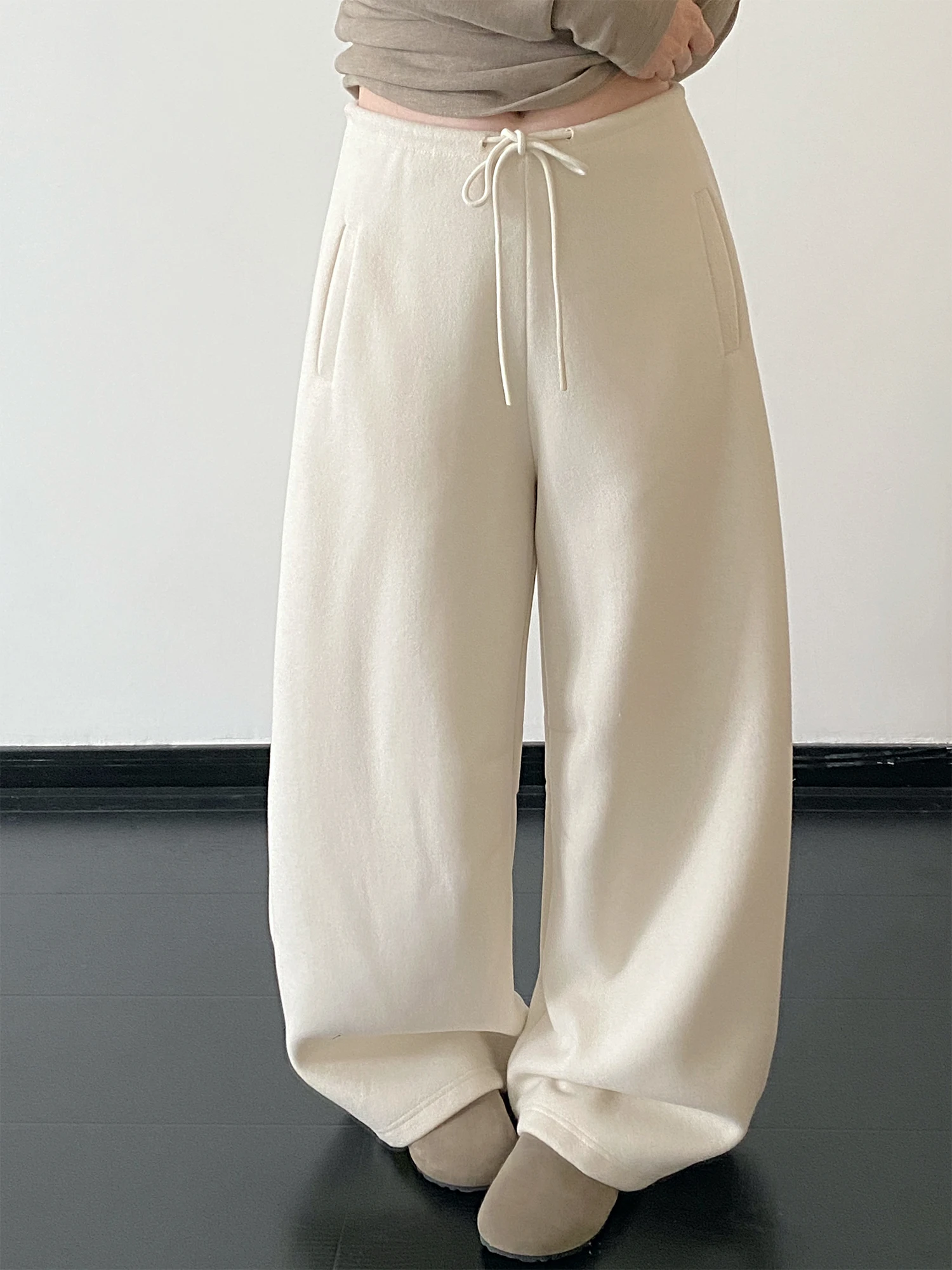 

Sun68 mat Sle Thiened Woolen Heavy Industry Lazy Pants High Waist Slimming Ladies Casual Trousers Pure Color Belted