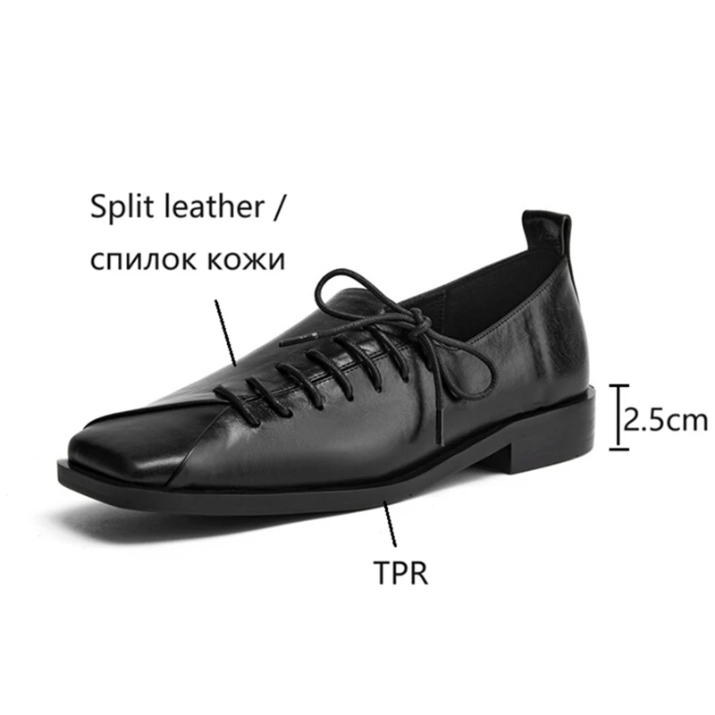 NEW Spring/Autumn Women Pumps Genuine Leather Shoes for Women Square Toe Chunky Heel Women Pumps Lace-up Shoes Low Heel Shoes