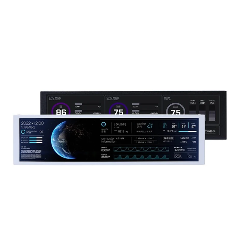 Turing-Smart 9.2'' IPS Secondary Screen Type-C,White/Black, Computer Case Monitoring Display AIDA 64 freely