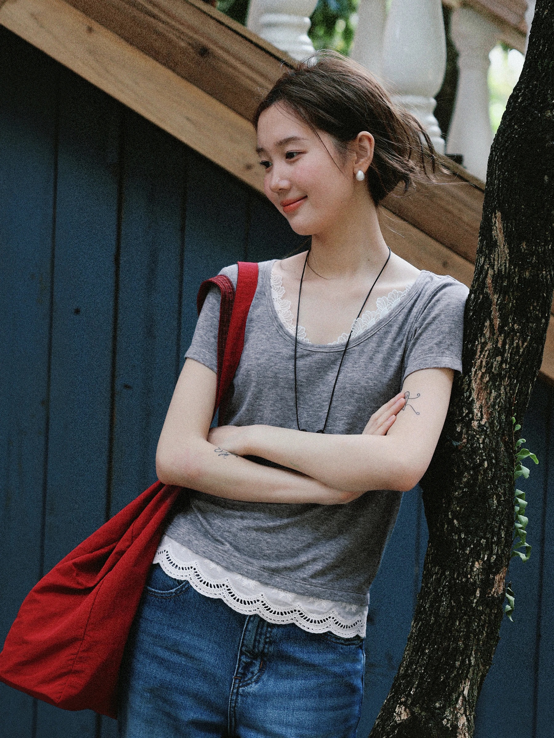 

MUNNS RUIXI Summer Silent Lisle Wool Splice Short Sleeve T-Shirt Knitted Apparels Casual Style Fake Two-Piece Ladies Top