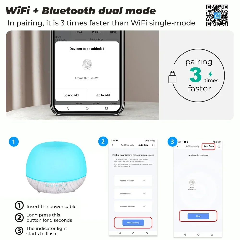 Smart WiFi 500ml Aromatherapy Essential Oil Diffuser Air Humidifier, Connect with Tuya, Alexa and Google Home with 7 LED Colors