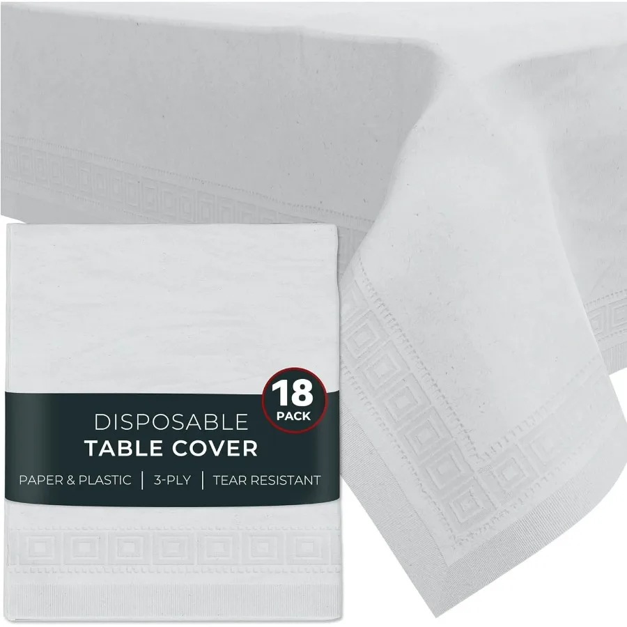 

Paper Tablecloths for Rectangle Tables | 54” X 108” – 18 Pack | White Paper Disposable Tablecloth | 3-Ply Premium Paper & Plasti
