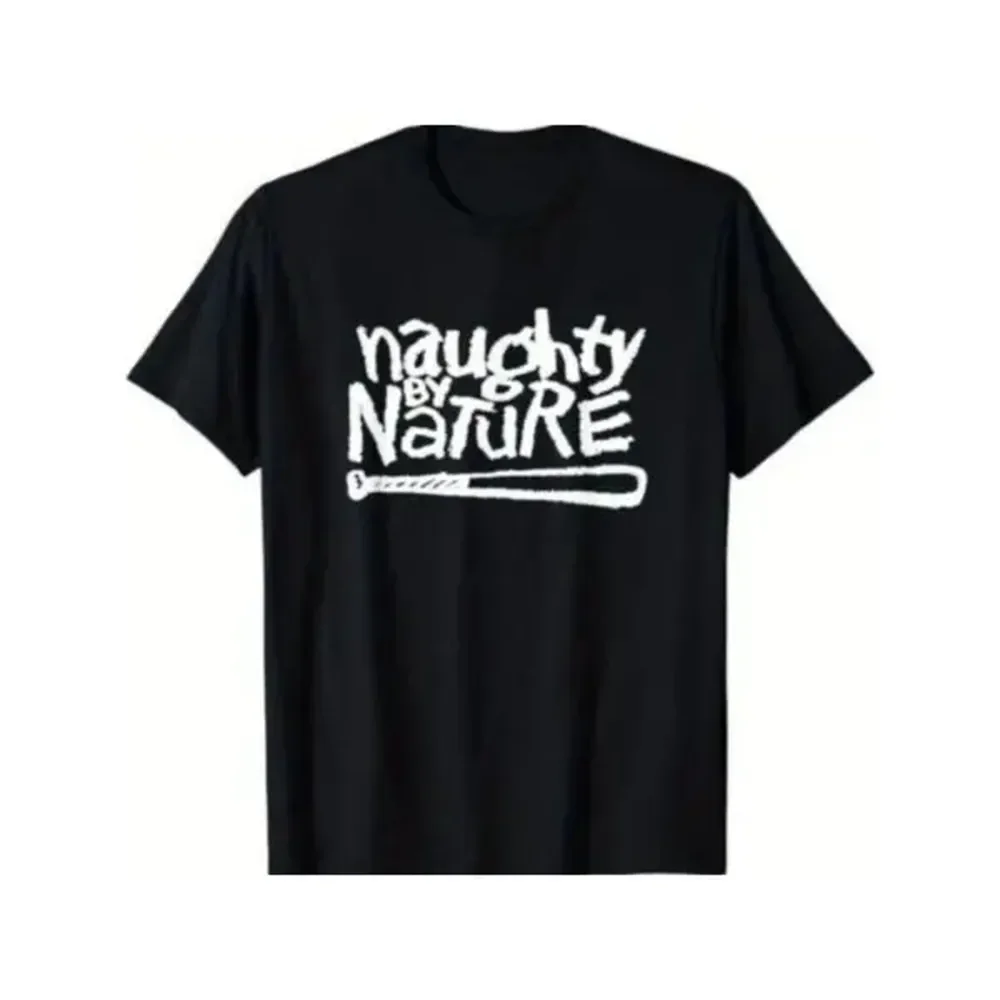 Menswear Knit Short-Sleeve T-Shirt - Unisex Naughty by Nature Tribe Quest Rap Hip Hop Gangstarr Pac KRS DMC Graphic Top, Summer Streetwear, Shortsleeve, Round Neck, Print, Tshirt, Fabric, Casual