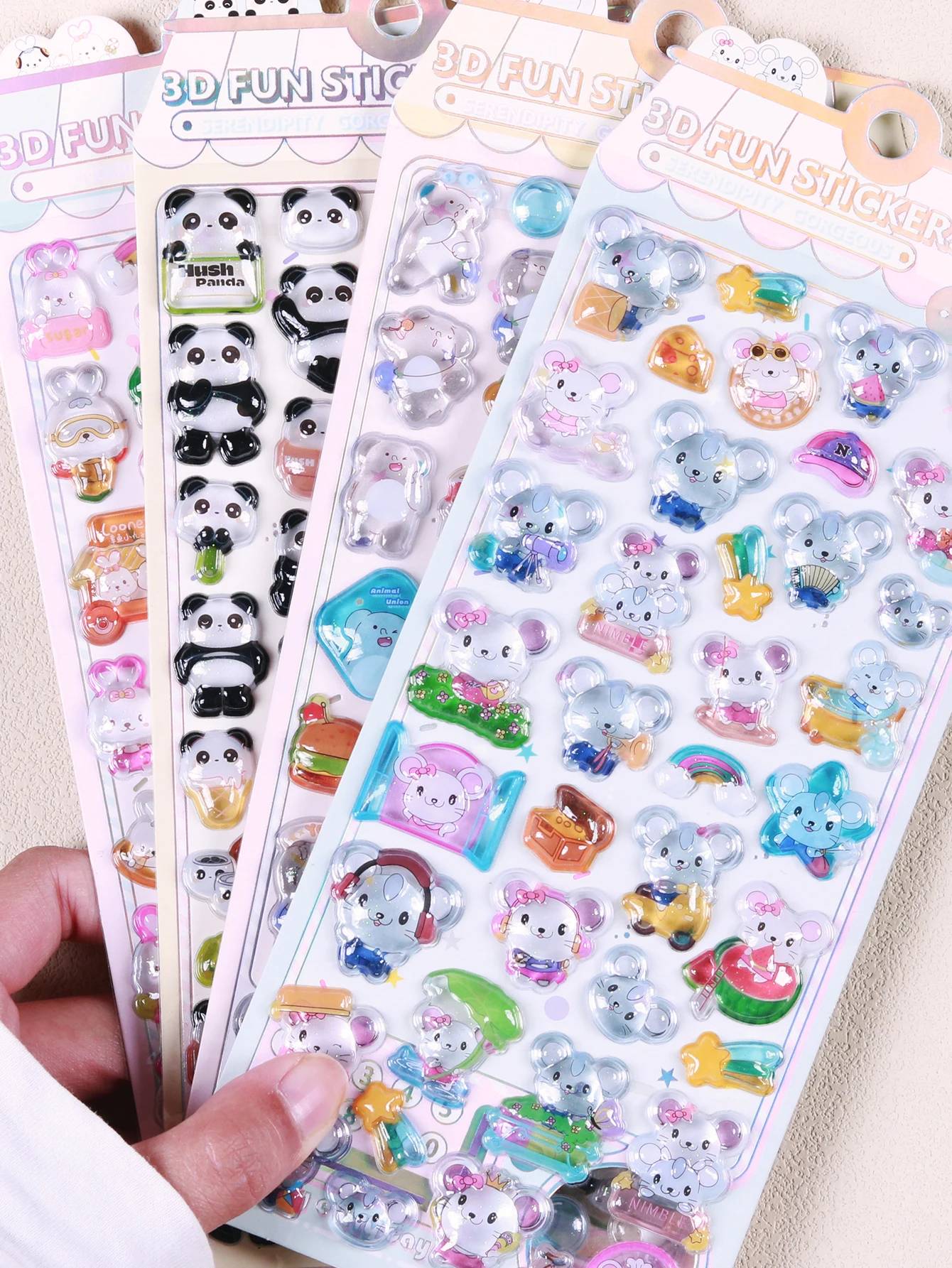 

3D Cute Embossed Stickers – Cartoon Pink Rabbit Theme and Transparent Animal Pattern Stickers, Cute mini 3D waterproof reusable