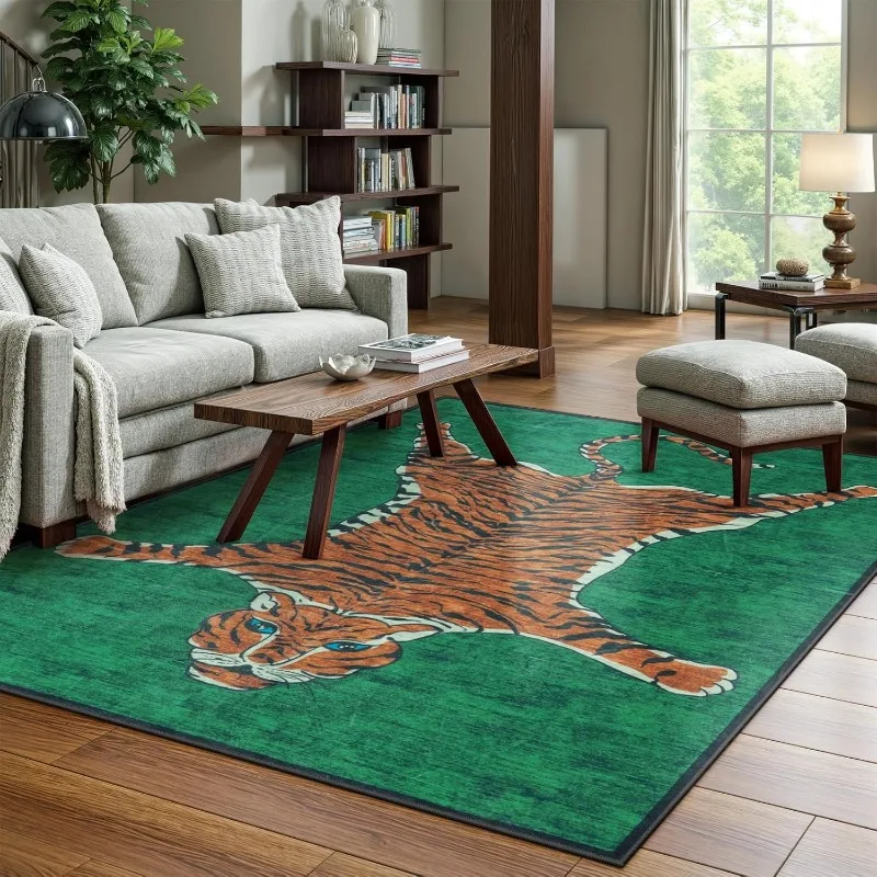 Jungle Tiger Living Room Carpet Large Area Sofa Rugoldable Machine Washable Bedroom Bedside Non-slip Soft Floor Mat 러그 Alfombra