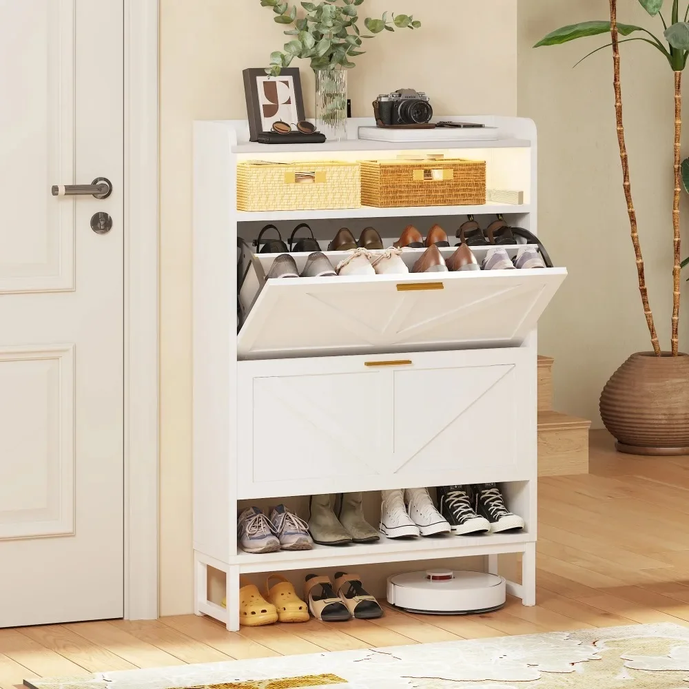 

Shoe Cabinet with 2 Flip Drawers,Modern Shoe Storage Cabinet for Entryway, Freestanding Shoe Rack Organizer with Light