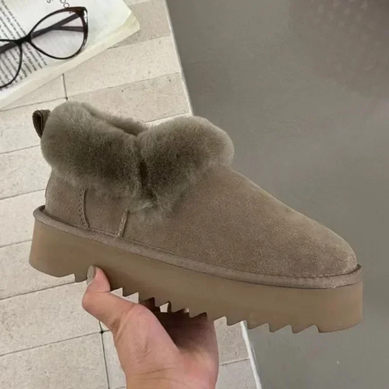 New Arrival Women's Snow Boots Sheepskin Fur One Thick  with Thick Sole Fur Lined Wool Short  women shoes  platform boots