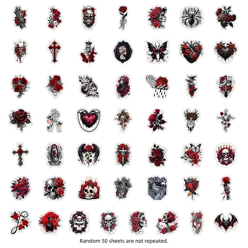 10/30/50PCS Gothic Rode Roos Skelet PVC Sticker Esthetische DIY Decoratie Scrapbooking Benodigdheden Hand Accounting voor kinderen