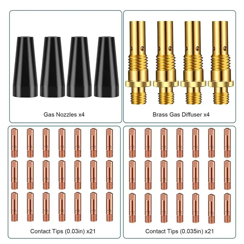 ABRE-50PCS Flux Core Gasless Nozzle Tips Kit KP1939-1, 0.030In & 0.035In Contact Tips Gas Diffusers Mig Welding Gun Accessory