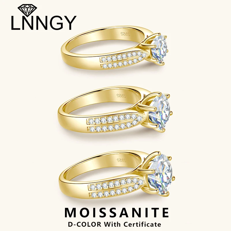 

Lnngy 6.5mm/8mm/9mm Moissanite Ring Certified 925 Sterling Silver 6 Claws Engagement Rings For Women Girls Wedding Jewelry Gift