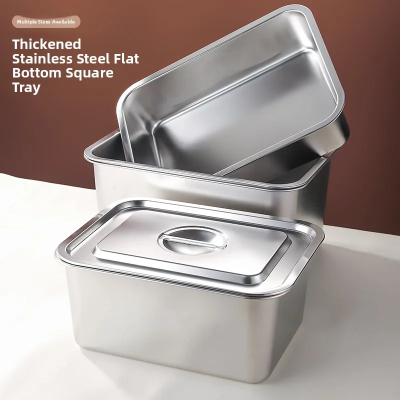 

Rectangular Flat Bot Stainl Steel 304 St Pan Deepened Food Serving Bowl Commercial Use up Dinnerware Chinese Sle