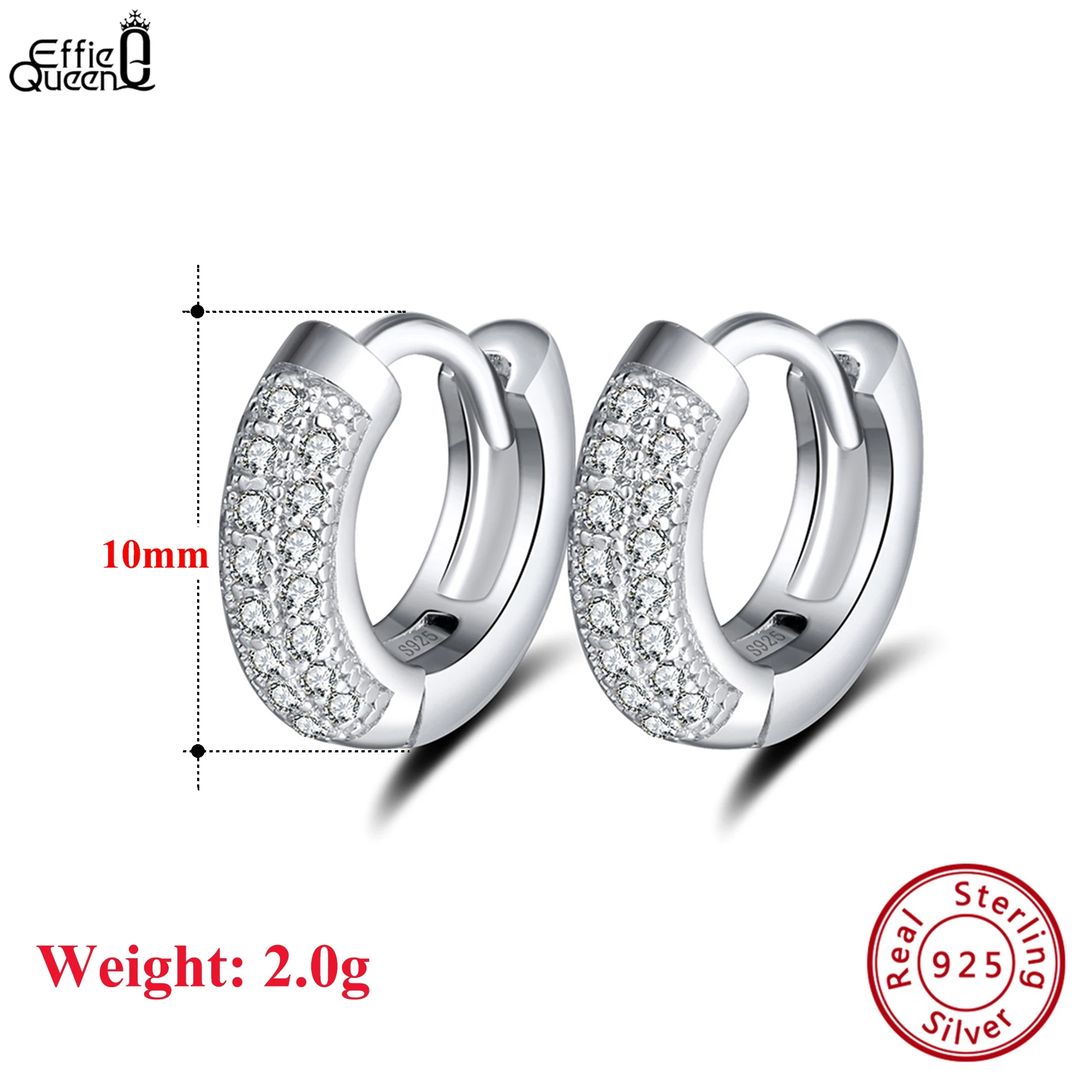 

Винтажные серьги Effie Queen из стерлингового серебра 925 пробы, женские серьги с прозрачным цирконом, 10 мм, маленькие серьги-кольца, женские украшения, модные 2023 SE103