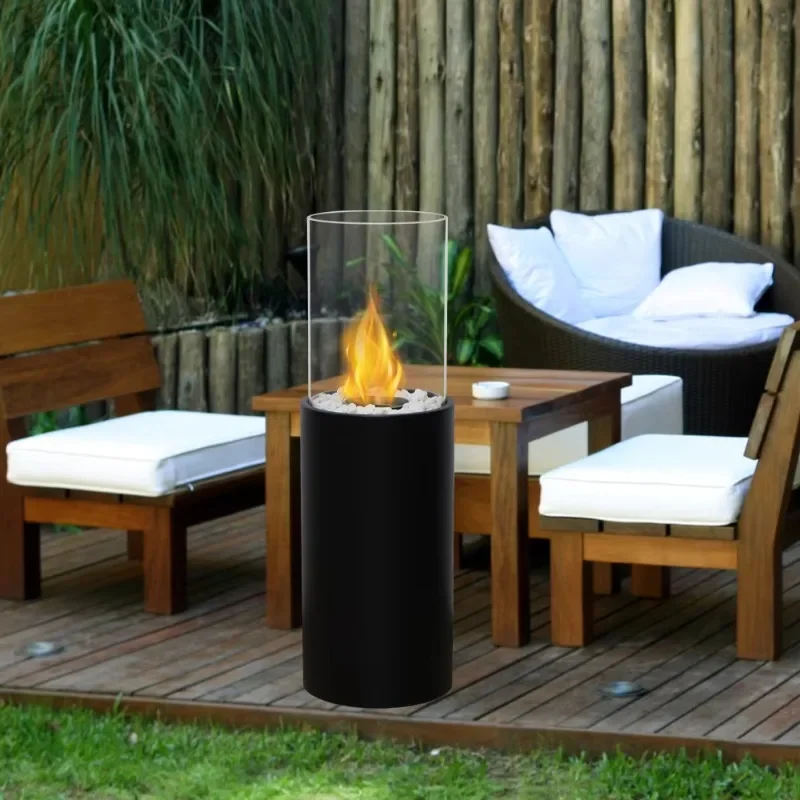 Big Freestanding Tabletop Fireplace Indoor Outdoor Metal Smokeless Fire Pit with Tempered Glass for Garden Patio
