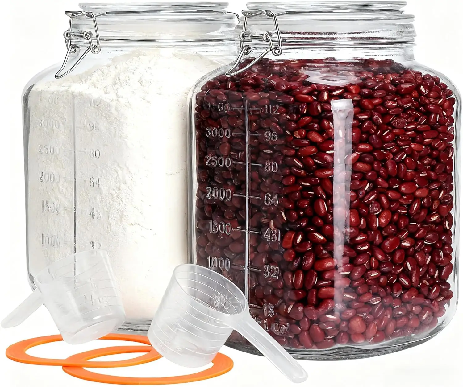 

2 Pack 1.1 Gallon Square Super Wide Mouth, Airtight Glass Storage Jars, with Measurement Marks, Leak-Proof Lids for Kitchen P