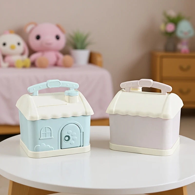 Kindercadeau - Mooie huisvormige spaarpot, anime cartoon spaarpot met veilig slot en sleutel