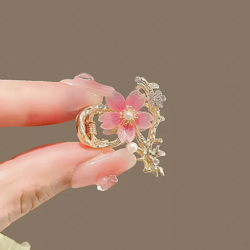 Exquisite Cherry Blossom Mini Hair Claws Girl Bangs Metal Hair Clip Side Hairpin Spring Cute Women Headwear