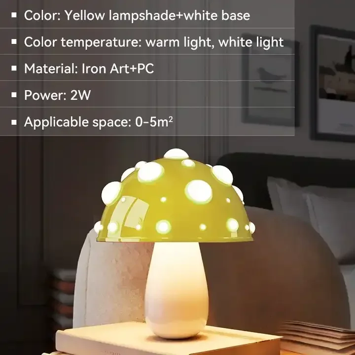 Ins Decorative Small Mushroom Table Lamp Bedroom Bedside Study Dormitory Atmosphere Desk Light USB Rechargeable Night Light Gift