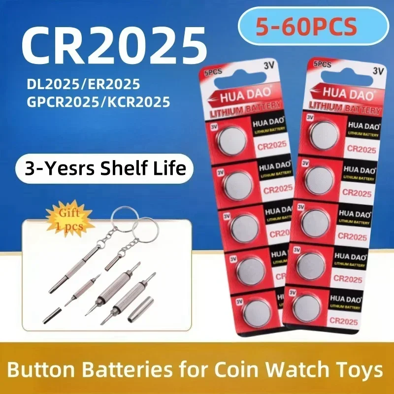 

5-60PCS CR2025 3V Lithium Battery for Car Remote Control Watch Button Coin Cells DL2025 BR2025 KCR2025