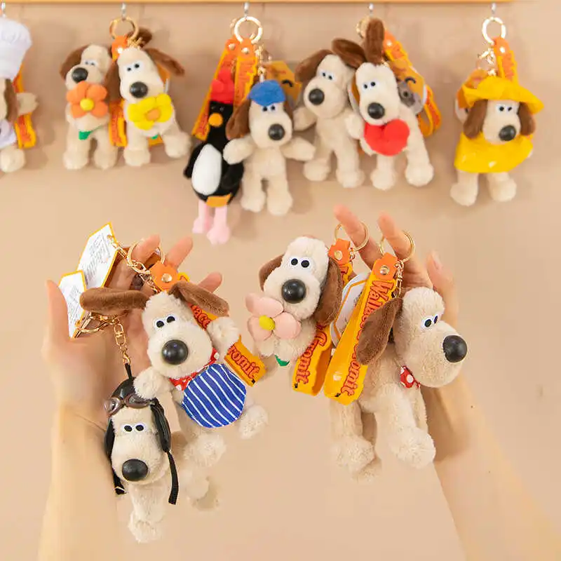 Alta qualidade com etiqueta wallace & guromit chaveiro gromit brinquedo de pelúcia saco pingente chaveiro kawaii bonito chaveiro carro chave decoração presente