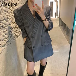 Neploe Fashion Vintage Vertical Stripes Jackets 2024 Autumn Winter New Tailored Coat Y2k Long Sleeve Loose Tops Mujer