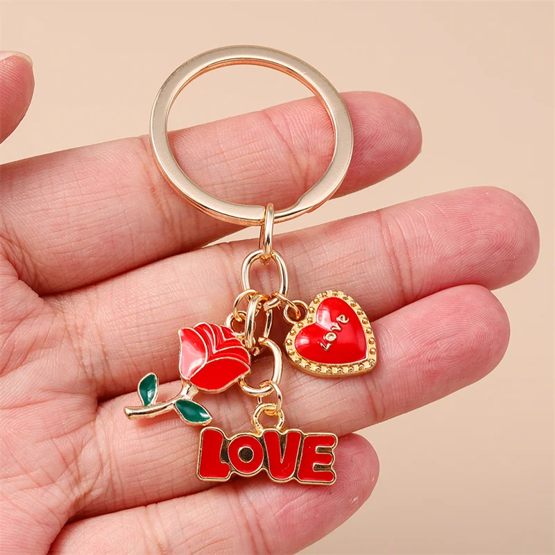 Niedlicher Schlüsselanhänger mit Herz, Emaille-Lippen und Rose für Damen und Herren, Auto-Schlüssel, Handtaschen-Anhänger, Schlüsselketten, DIY-Accessoires – Detail 18